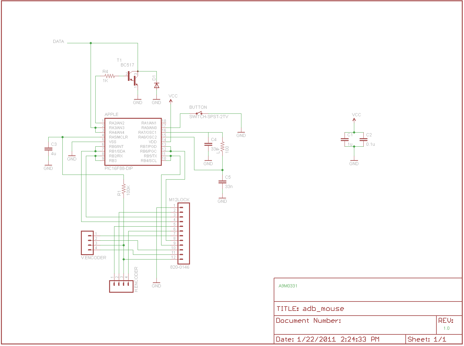 Schematic of an Apple A9M0331 mouse